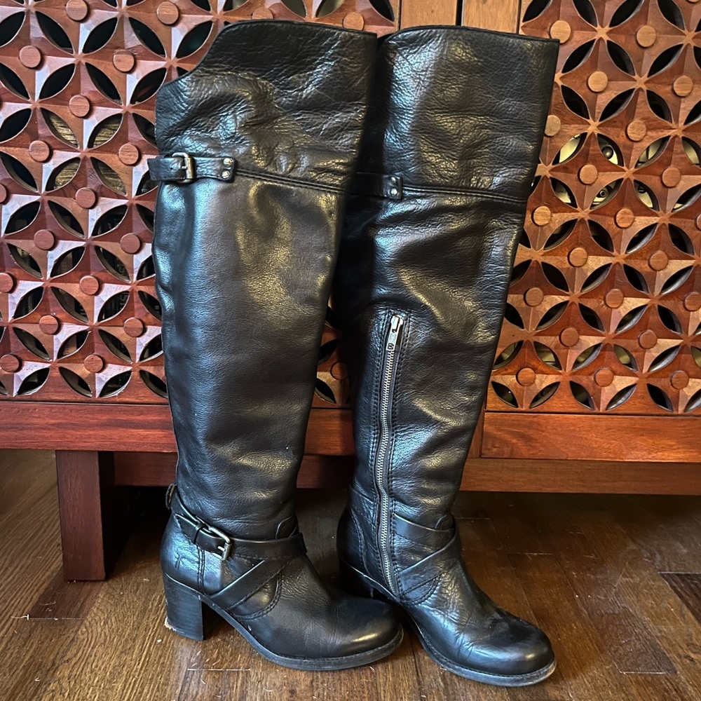 Frye Kelly Over the Knee Black Heeled Boots 6.5